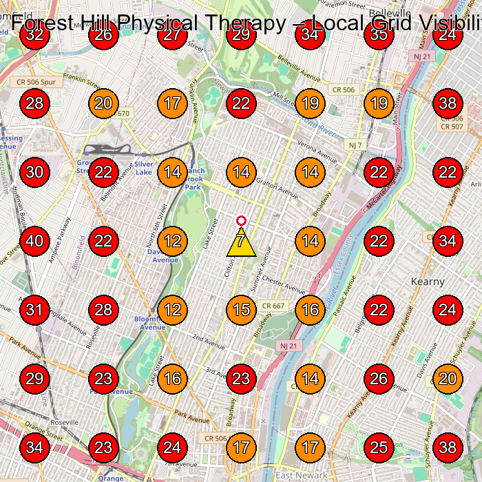Forest Hill Physical Therapy GeoGrid visibility map for Physical Therapy Clinic in Newark